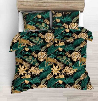 Liście Złoto Turkusowe Na Czarnym